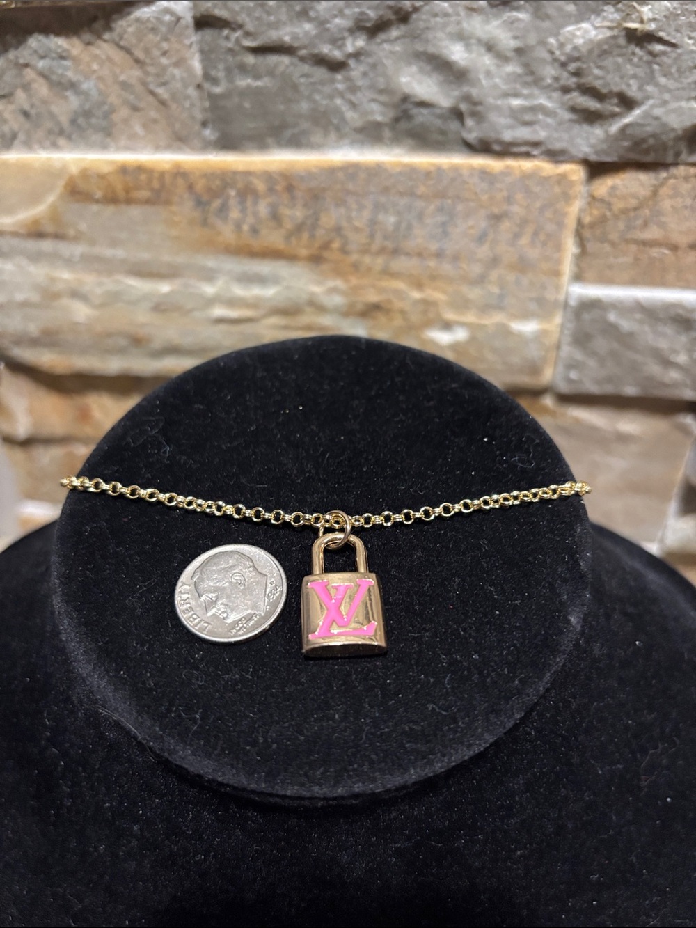 Gold Chain Necklace with Pink LV Padlock - Picture 5 of 5